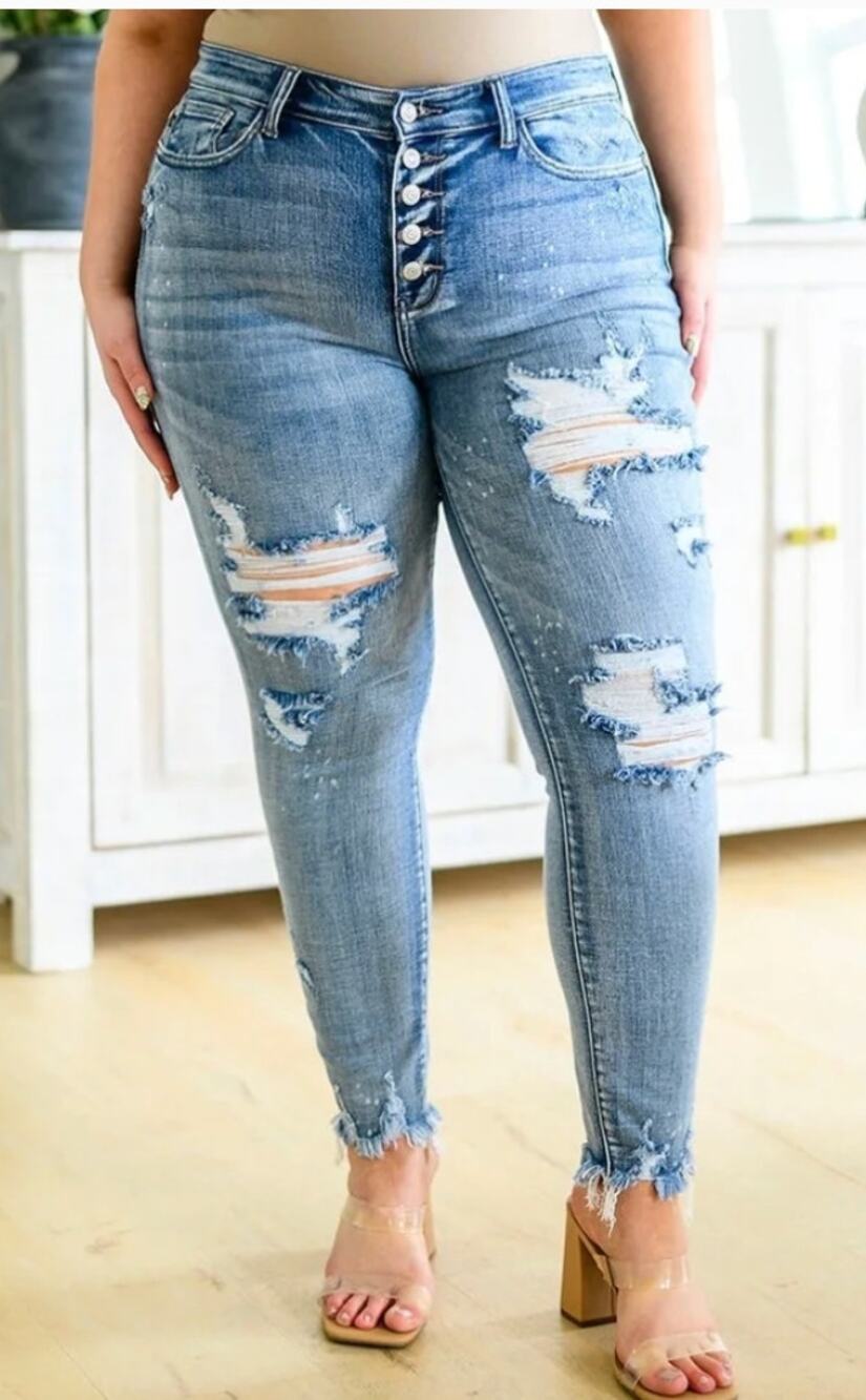 JUDY BLUE Skinny Jeans Size 7 / 28 Tallulah Button Fly Distressed NEW